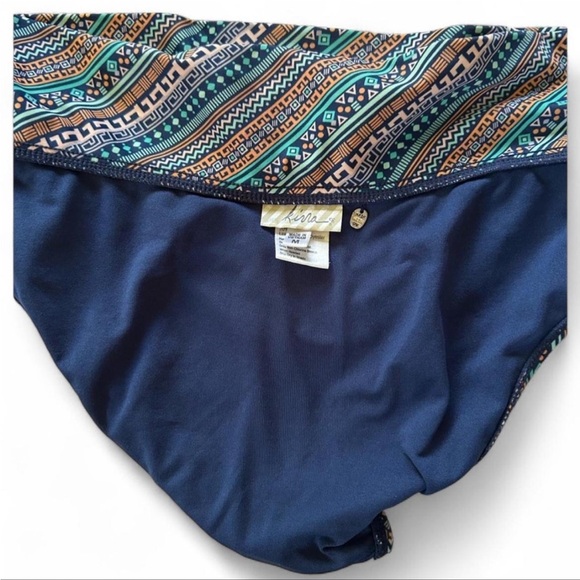 Kirra Teal, Navy & Tan Aztec Fold-Over Bikini Bottoms - Picture 7 of 8